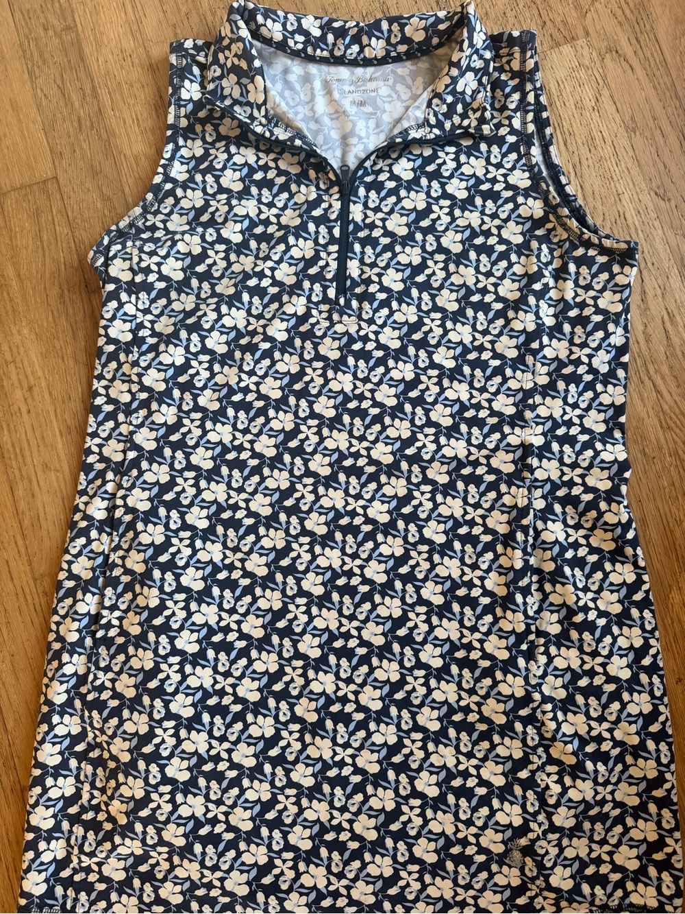 Tommy Bahama Navy Blue and Cream Floral Sleeveless Polo Dress